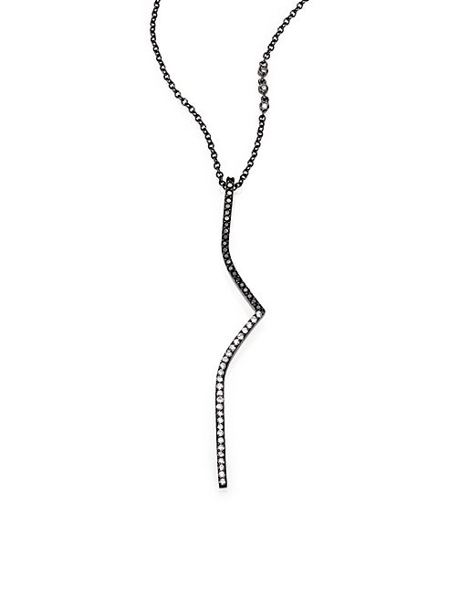 PHYNE by Paige Novick - Elisabeth Black Diamond & Blackened 14K White Gold Curved Bar Necklace