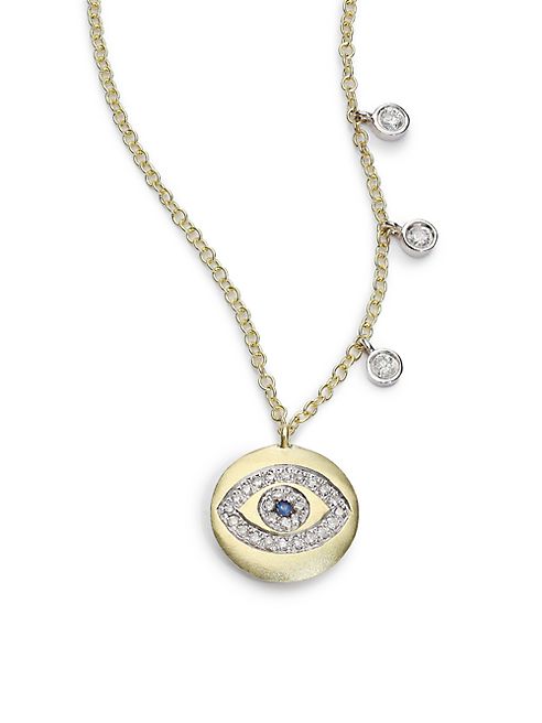 Meira T - Sapphire, Diamond & 14K Yellow Gold Evil Eye Disc Charm Necklace