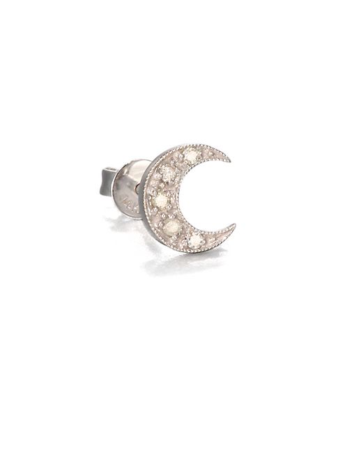 Sydney Evan - Diamond & 14K White Gold Crescent Moon Single Stud Earring