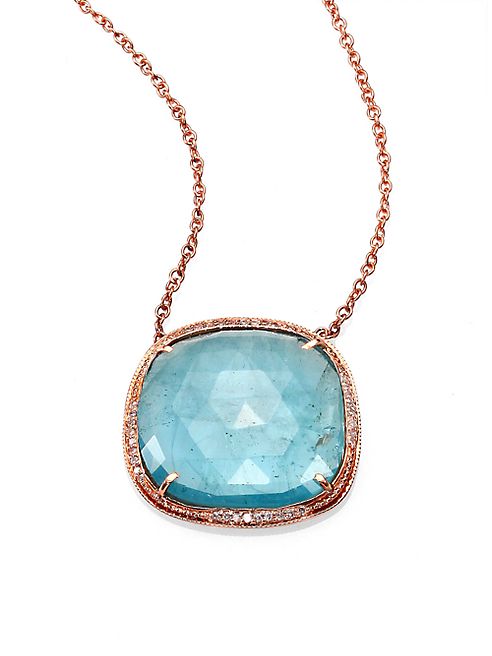 Jacquie Aiche - Aquamarine, Diamond & 14K Rose Gold Freeform Pendant Necklace