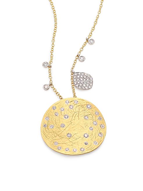 Meira T - Diamond, 14K Yellow & White Gold Disc Pendant Necklace