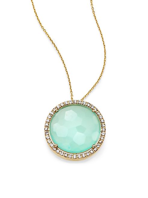 KALAN by Suzanne Kalan - Blue Chalcedony, White Sapphire & 14K Yellow Gold Large Round Pendant Necklace