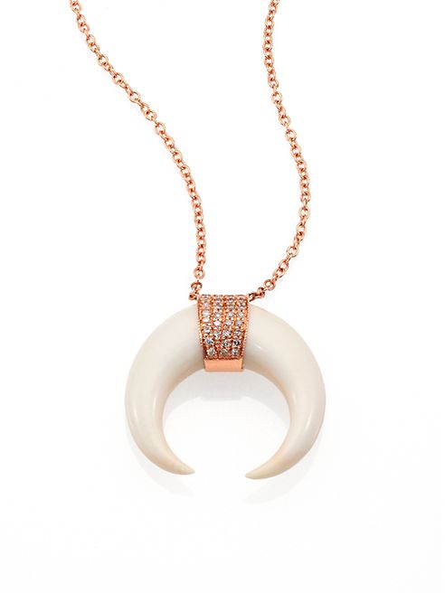 Jacquie Aiche - Double Bone Horn, Diamond & 14K Rose Gold Capped Necklace