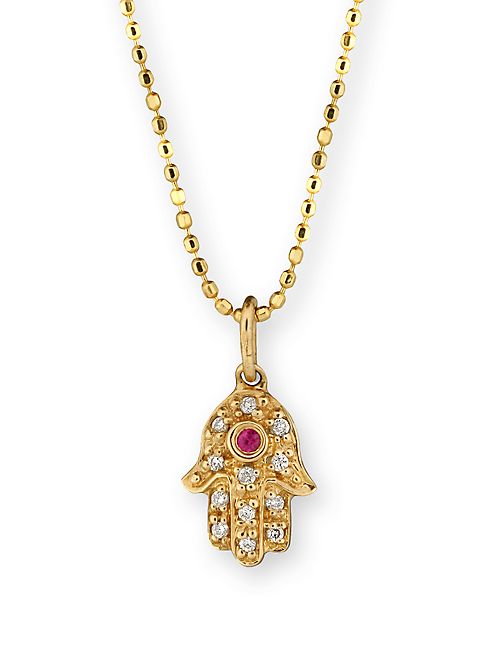 Sydney Evan - Diamond, Ruby & 14K Yellow Gold Hamsa Pendant