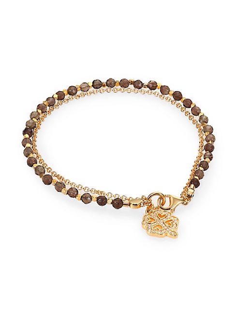 Astley Clarke - Biography Smoky Quartz & White Sapphire Four-Leaf Clover Beaded Friendship Bracelet