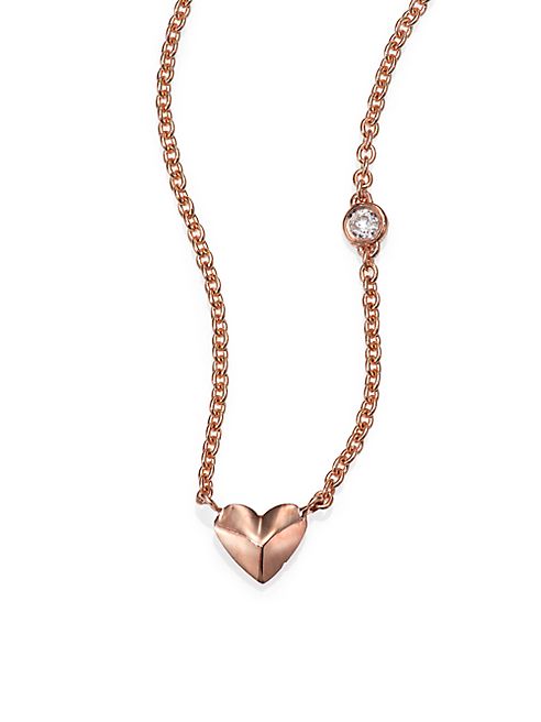 Sydney Evan - Diamond & 14K Rose Gold Mini Heart Charm Necklace