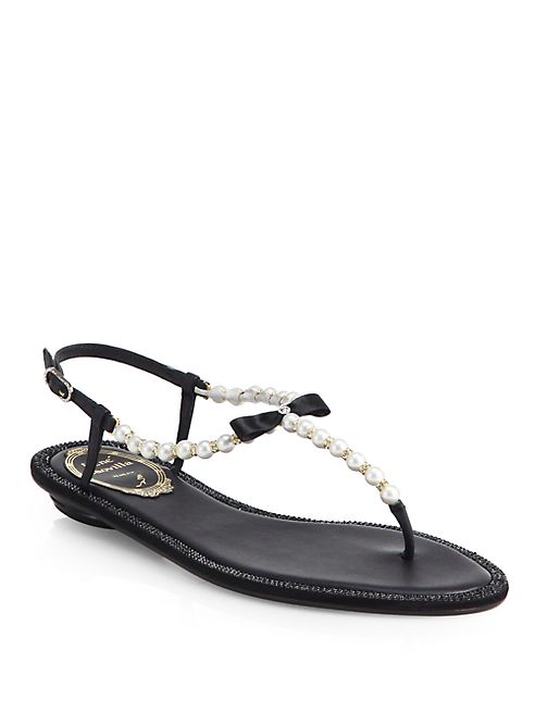 Rene Caovilla - Crystal & Faux Pearl Leather Sandals