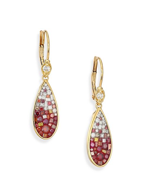 Plevé - Raspberry Ombré Diamond & 18K Yellow Gold Teardrop Earrings