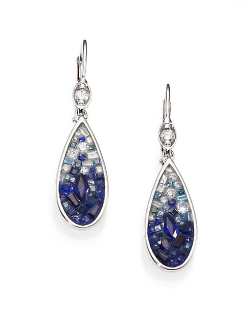 Plevé - Blue Ombré Diamond, Sapphire & 18K White Gold Teardrop Earrings