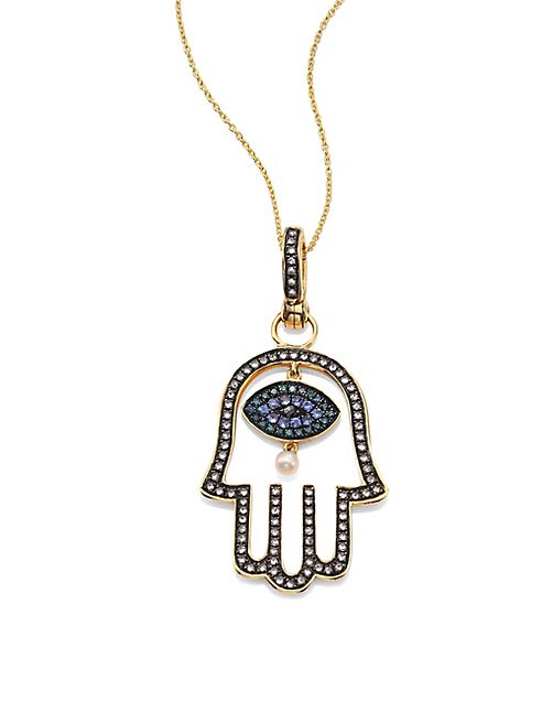 Annoushka - Hand Of Fatima Diamond, 2MM Freshwater Pearl, Blue Sapphire & 18K Yellow Gold Amulet