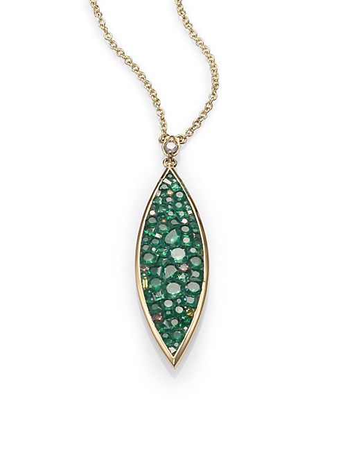 Plevé - Verde Tsavorite, Diamond & 18K Yellow Gold Marquis Pendant Necklace