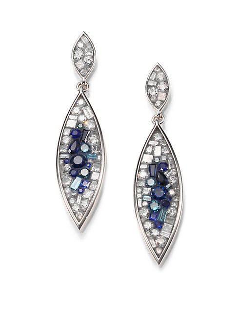 Plevé - Blue Burst Diamond, Sapphire & 18K White Gold Marquis Drop Earrings