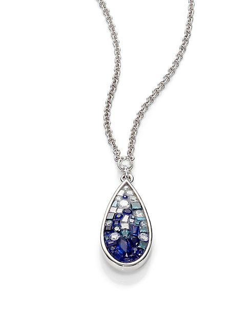 Plevé - Blue Ombré Diamond, Sapphire & 18K White Gold Teardrop Pendant Necklace