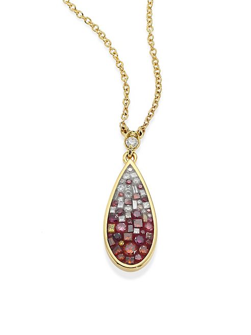 Plevé - 18K Yellow Gold & Diamond Raspberry Ombré Teardrop Pendant Necklace