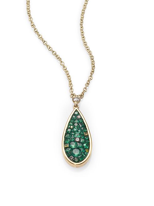 Plevé - Verde Tsavorite, Diamond & 18K Yellow Gold Teardrop Pendant Necklace