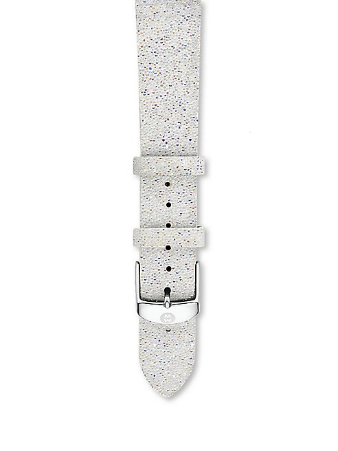 Michele Watches - 18MM Crystal & Leather Watch Strap/White