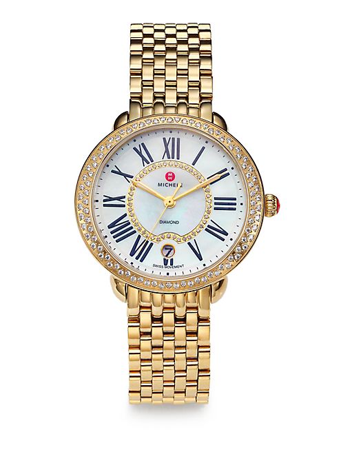 Michele Watches - Serein 16 Diamond, Mother-Of-Pearl & 18K Goldplated Stainless Steel Bracelet Watch