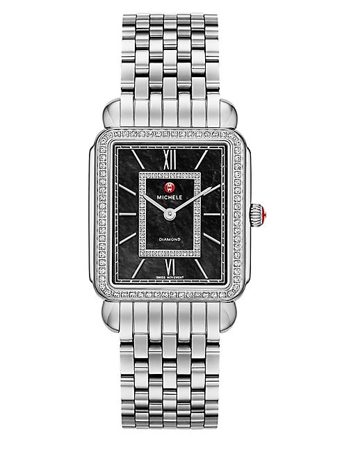 Michele Watches - Deco II 18 Diamond, Black Mother-Of-Pearl & Stainless Steel Bracelet Watch