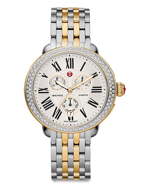 Michele Watches - Serein 18 Diamond, 18K Goldplated & Stainless Steel Chronograph Bracelet Watch