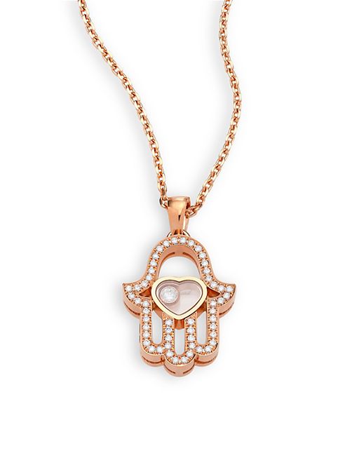 Chopard - Happy Diamonds Pave Hamsa Hand Diamond & 18K Rose Gold Pendant Necklace