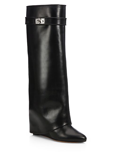 Givenchy - Shark Lock Knee-High Leather Wedge Boots