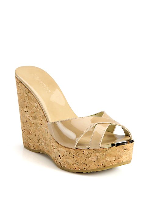 Jimmy Choo - Perfume 120 Patent Leather and Cork Wedge Sandals