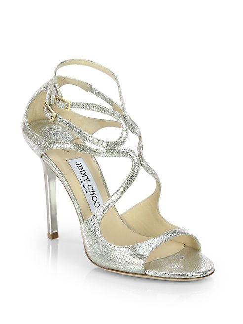 Jimmy Choo - Lang 95 Crackled Mirror Leather Sandals