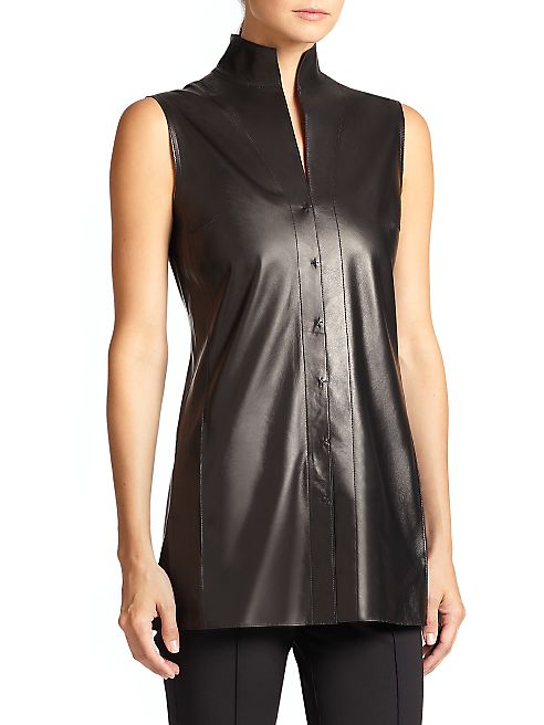 Akris - Architecture Collection Nappa Leather Sleeveless Blouse