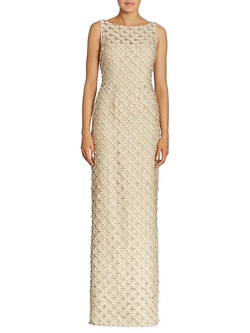 Carmen Marc Valvo - Sleeveless Organza Circle Appliqué Gown