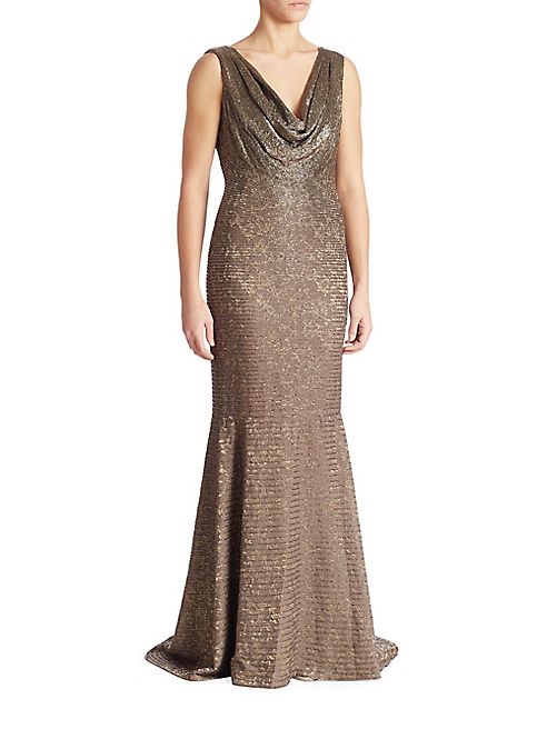 Carmen Marc Valvo - Beaded Cowlneck Gown