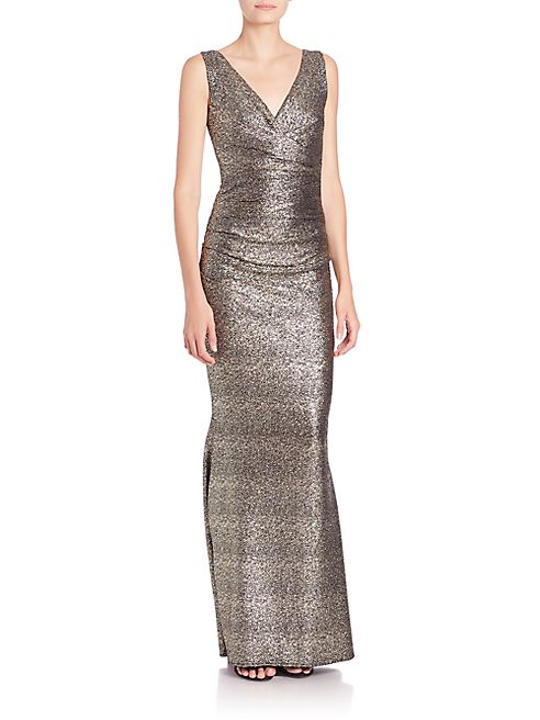 Talbot Runhof - Ruched Metallic Gown