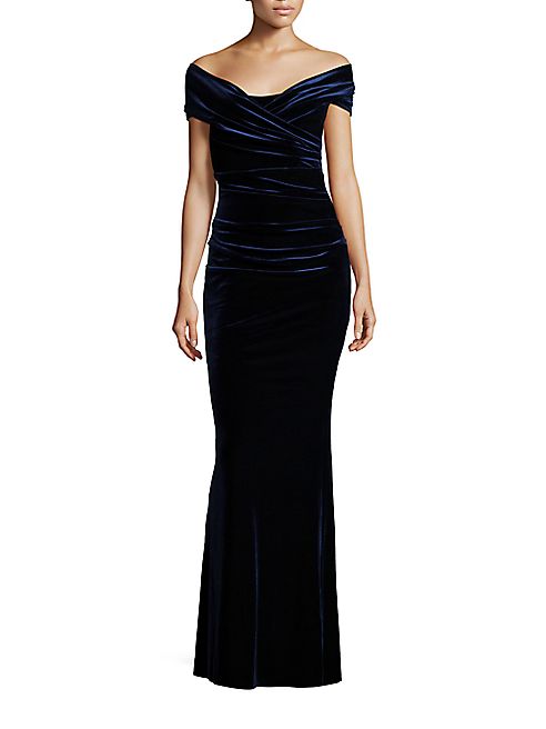 Talbot Runhof - Gathered Off-The-Shoulder Velvet Gown