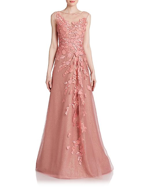 RENE RUIZ - Floral-Appliqué Tulle Gown