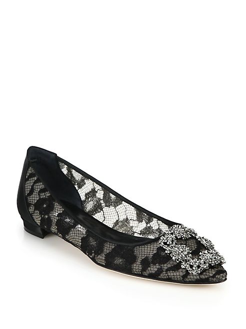 Manolo Blahnik - Crystal Lace & Satin Flats