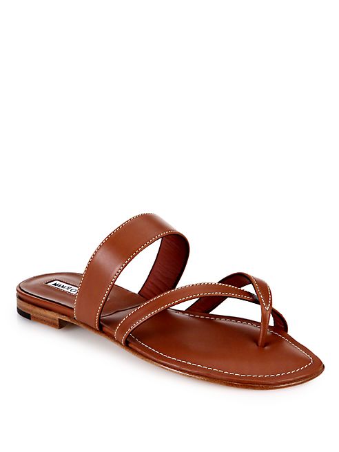 Manolo Blahnik - Leather Crisscross Slides