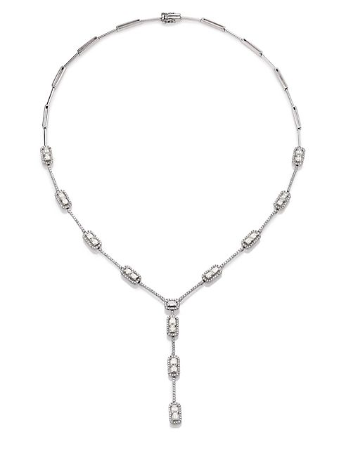 Roberto Coin - Baguette Deco Diamond & 18K White Gold Classic Y Necklace