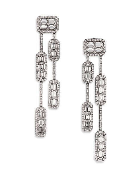 Roberto Coin - Baguette Deco Diamond & 18K White Gold Double-Strand Drop Earrings