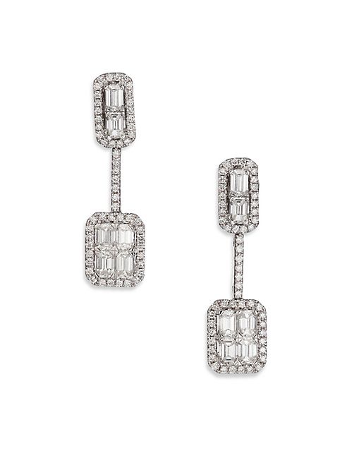 Roberto Coin - Baguette Deco Diamond & 18K White Gold Drop Earrings