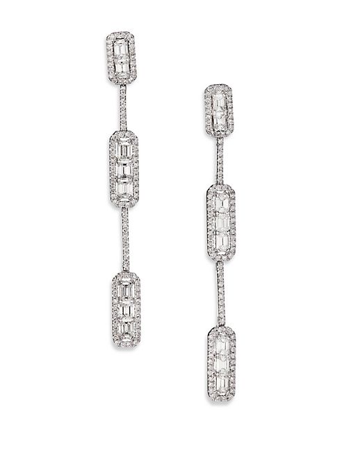 Roberto Coin - Baguette Deco Diamond & 18K White Gold Long Drop Earrings