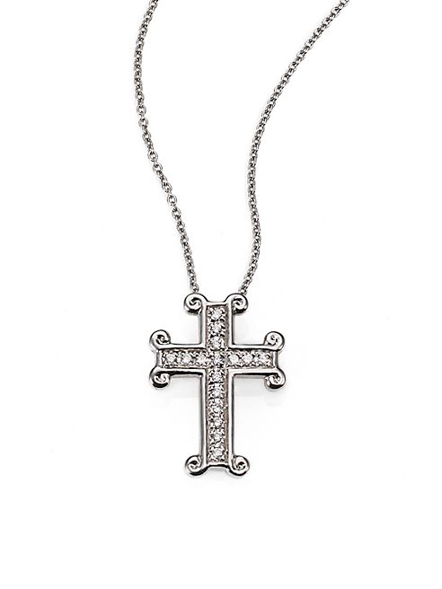 Roberto Coin - Tiny Treasures Diamond & 18K White Gold Cross Pendant Necklace