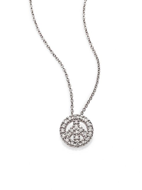 Roberto Coin - Tiny Treasures Diamond & 18K White Gold Mini Peace Sign Pendant Necklace