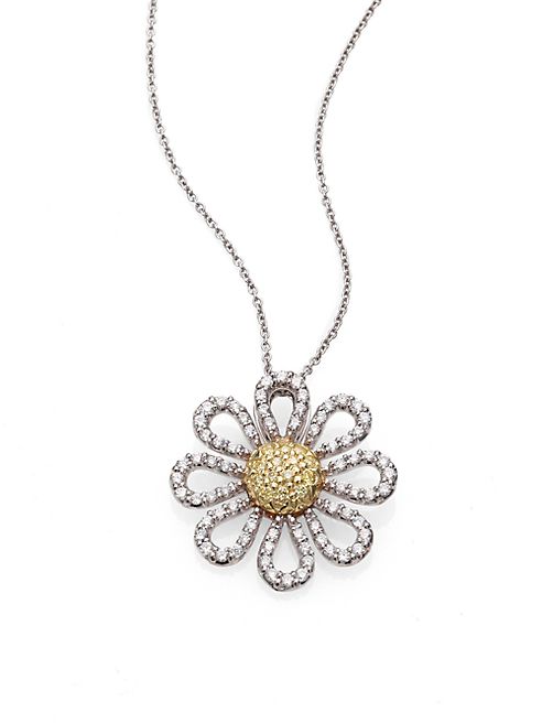 Roberto Coin - Tiny Treasures Diamond, Yellow Sapphire & 18K White Gold Daisy Pendant Necklace