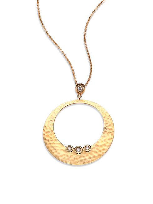 Roberto Coin - Martellato Diamond & 18K Yellow Gold Open Disc Pendant Necklace