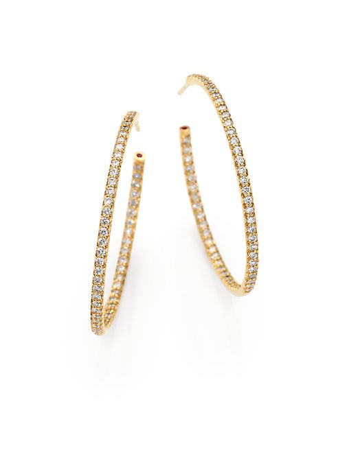 Roberto Coin - Diamond & 18K Gold Inside-Outside Hoop Earrings/1.35