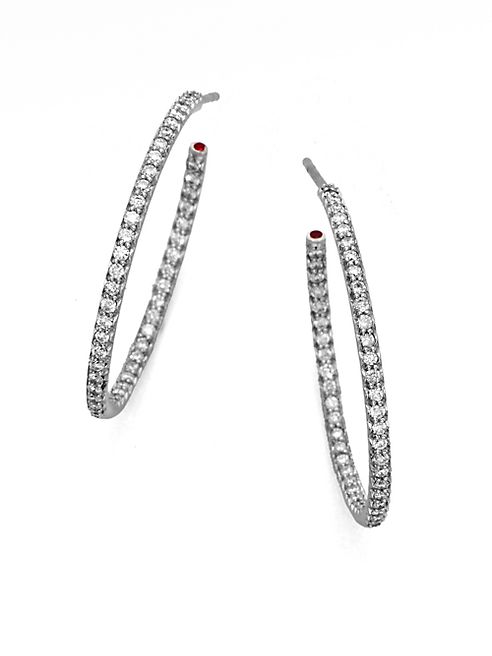 Roberto Coin - Diamond & 18K White Gold Large Hoop Earrings/1