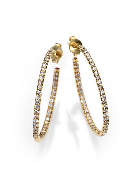 Roberto Coin - Diamond & 18K Yellow Gold Hoop Earrings/1.2