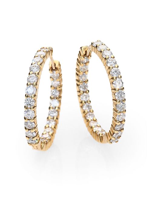 Roberto Coin - Diamond & 18K Gold Inside-Outside Hoop Earrings/1