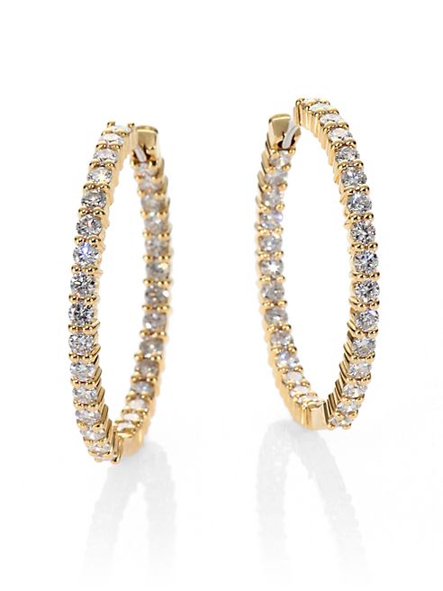 Roberto Coin - Diamond & 18K Yellow Gold Hoop Earrings/1.15