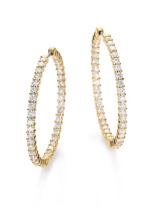 Roberto Coin - Diamond & 18K Yellow Gold Hoop Earrings/2.5