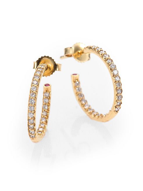 Roberto Coin - Diamond & 18K Yellow Gold Hoop Earrings/0.7